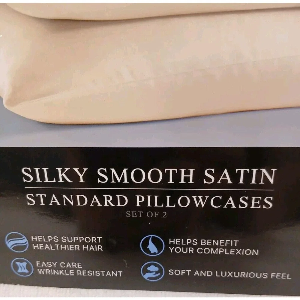 2 Pc Beautyrest STANDARD Satin Pillowcase Champagne Beige Silky Therapy Hair NEW